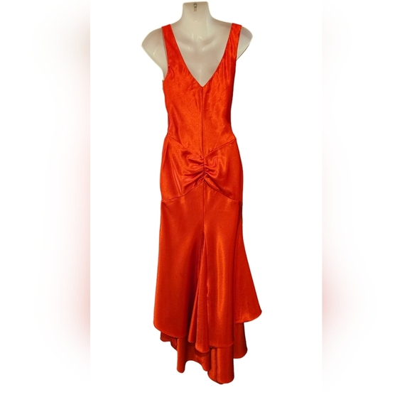 Women's Red satin dress. Ruffle Hemline. Size Xs - Picture 9 of 15